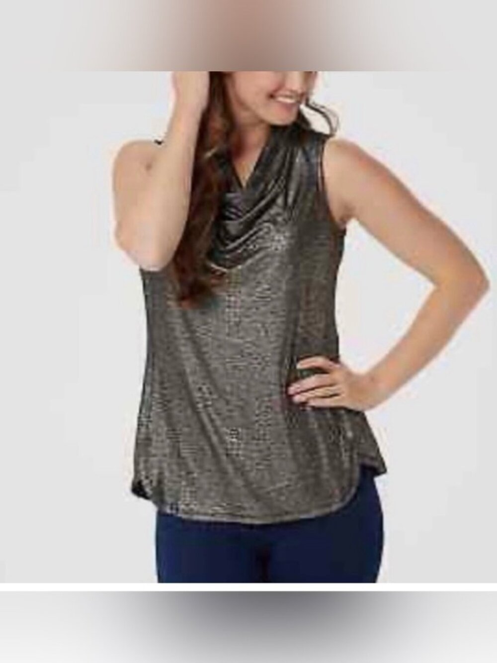 Lisa Rinna Sleeveless Metallic Cowl Neck Top